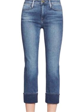 Frame Denim Women's Straight Leg Cropped Blue Jeans